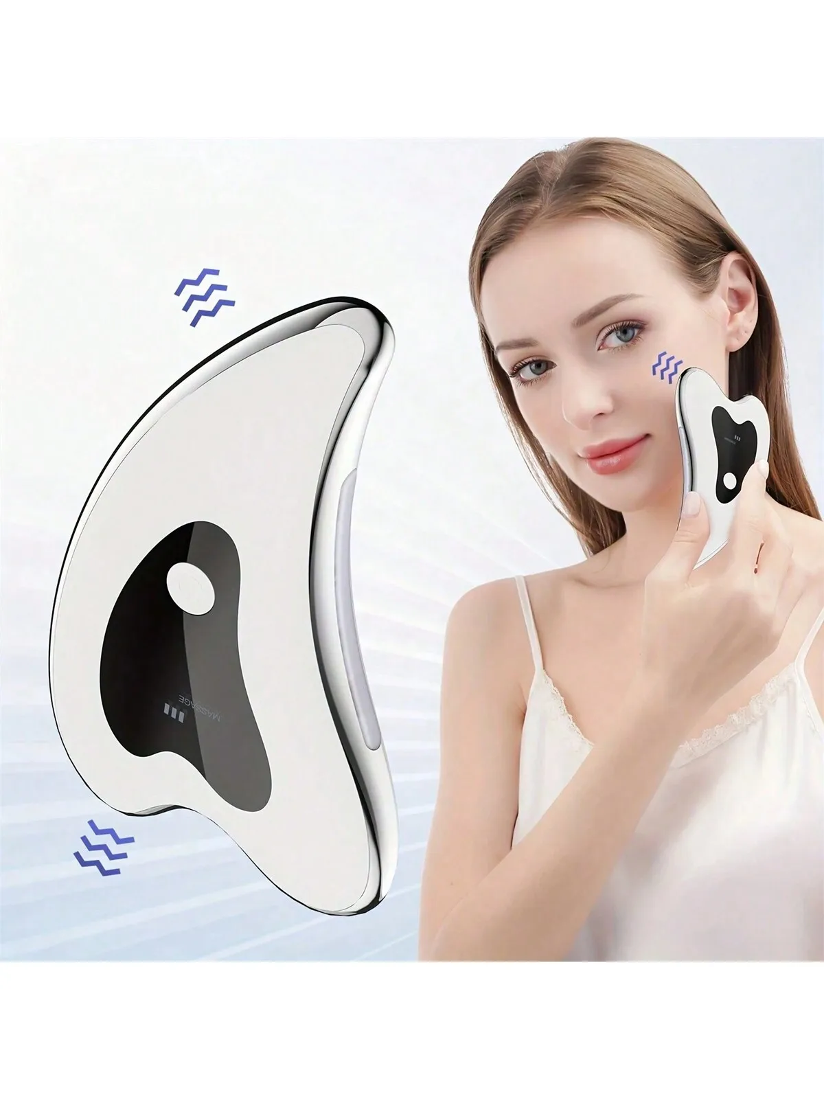 

Перезаряжаемый вибрационный массажер для лица, шеи и глаз — инструмент для ухода за кожей лица с электрическим подогревом — против старения и морщин, красный