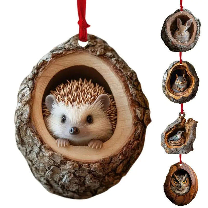 Pendentif animal en acrylique de Noël, raton laveur animal, théâtre l SLaura rel kasgehog, lapin et oiseau, ornements quelque part, décor de fête à la maison