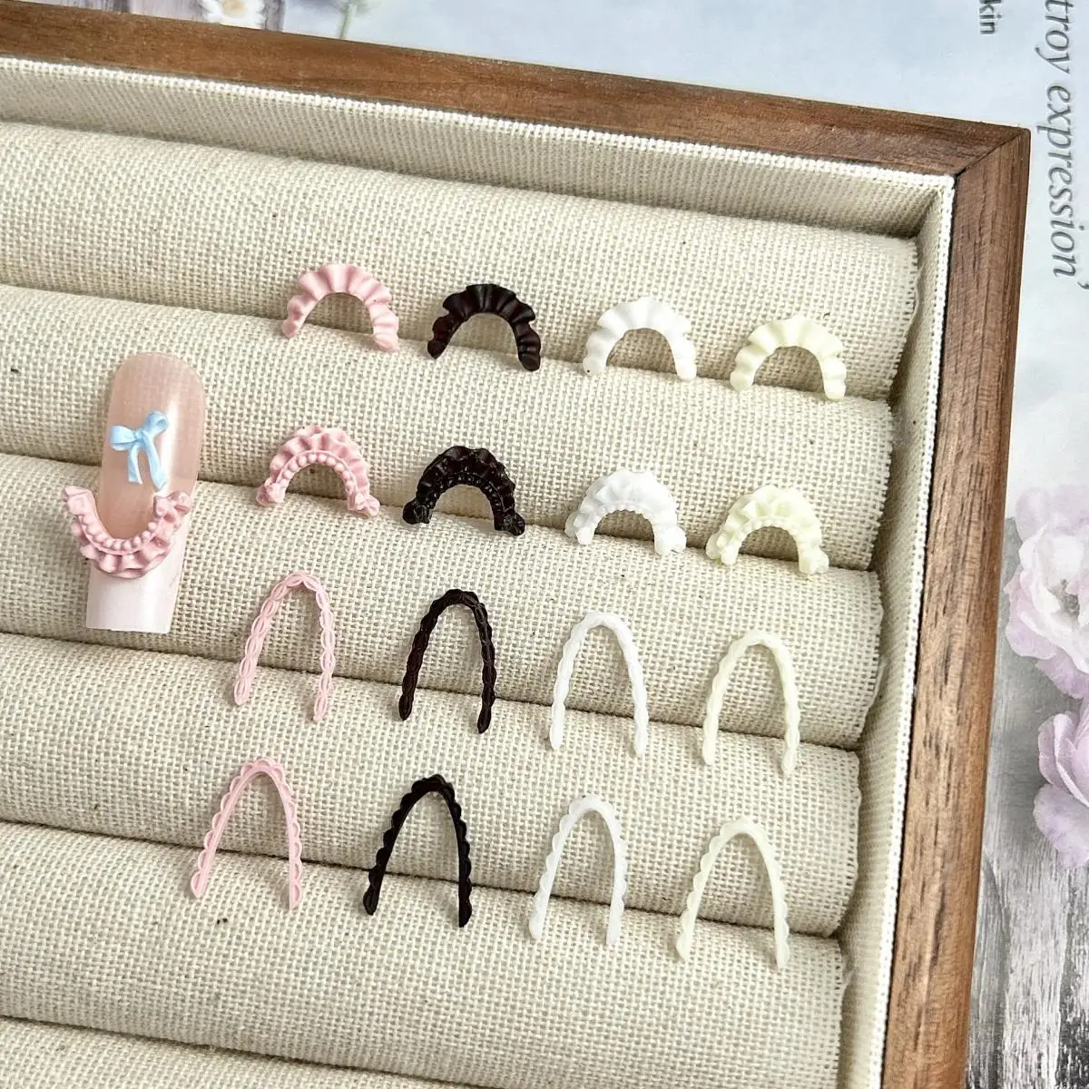 50PCS 3D Resin French Nail Style Nail Art Decoration Accessories Sweet 4 Styles Nail Charms Bulk Supplies for Manicure DIY