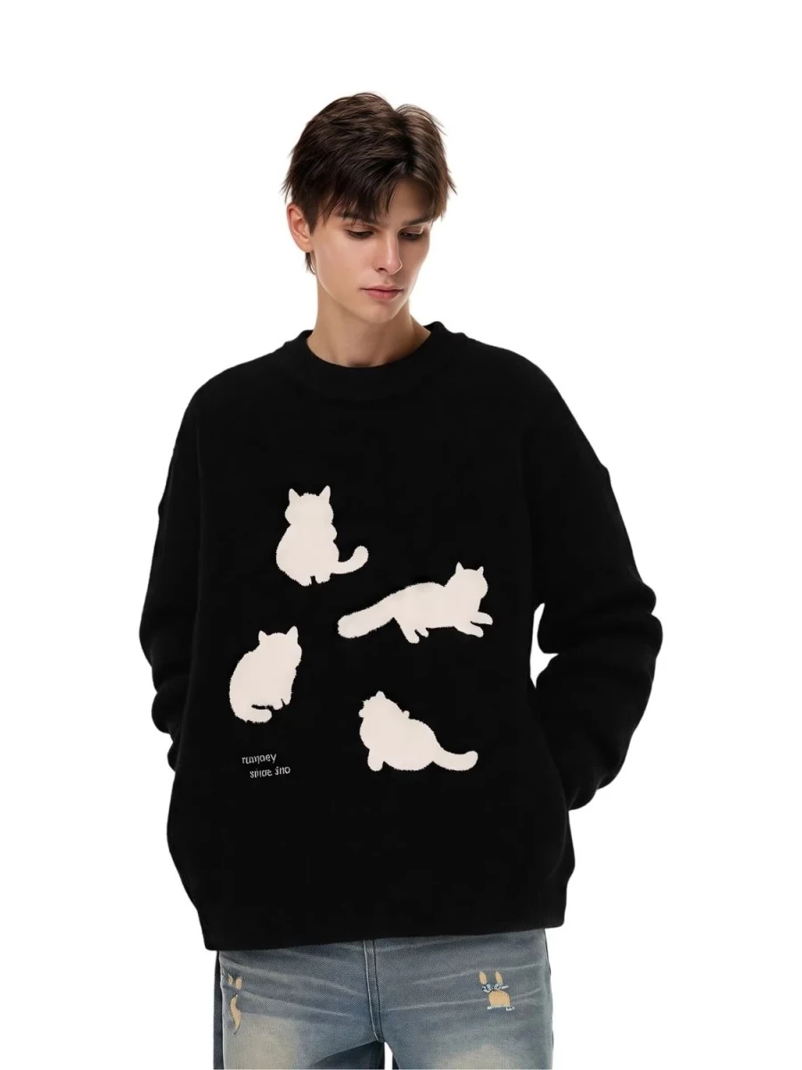 

Мягкий вязаный свитер с длинными рукавами для мужчин и женщин, парный, осенне-зимний, винтажный, американский стиль, свободный, удобный, из полиэстера.