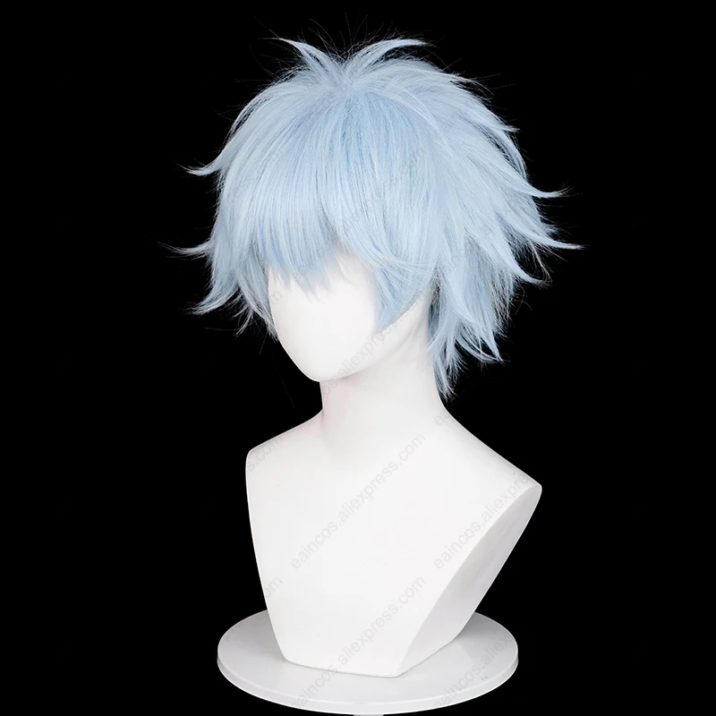 Shinichi Okazaki Cosplay Wig 30cm Short Wigs Light Blue Heat Resistant Synthetic Hair