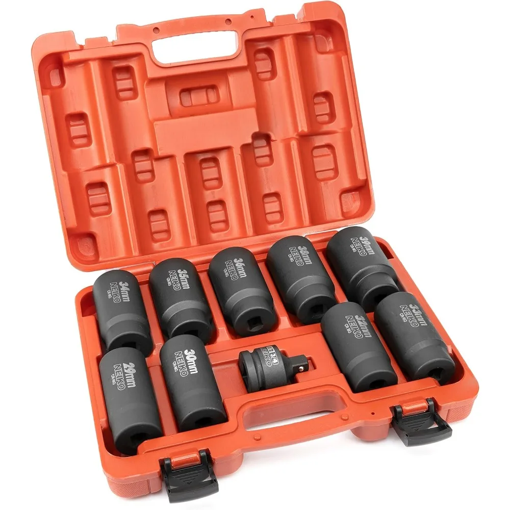 

US Shipping 10-Piece 1/2 Inch Drive 12 Point Metric Socket Set 29-39mm Lug Nut Remover Spindle Axle Nut Impact Socket with