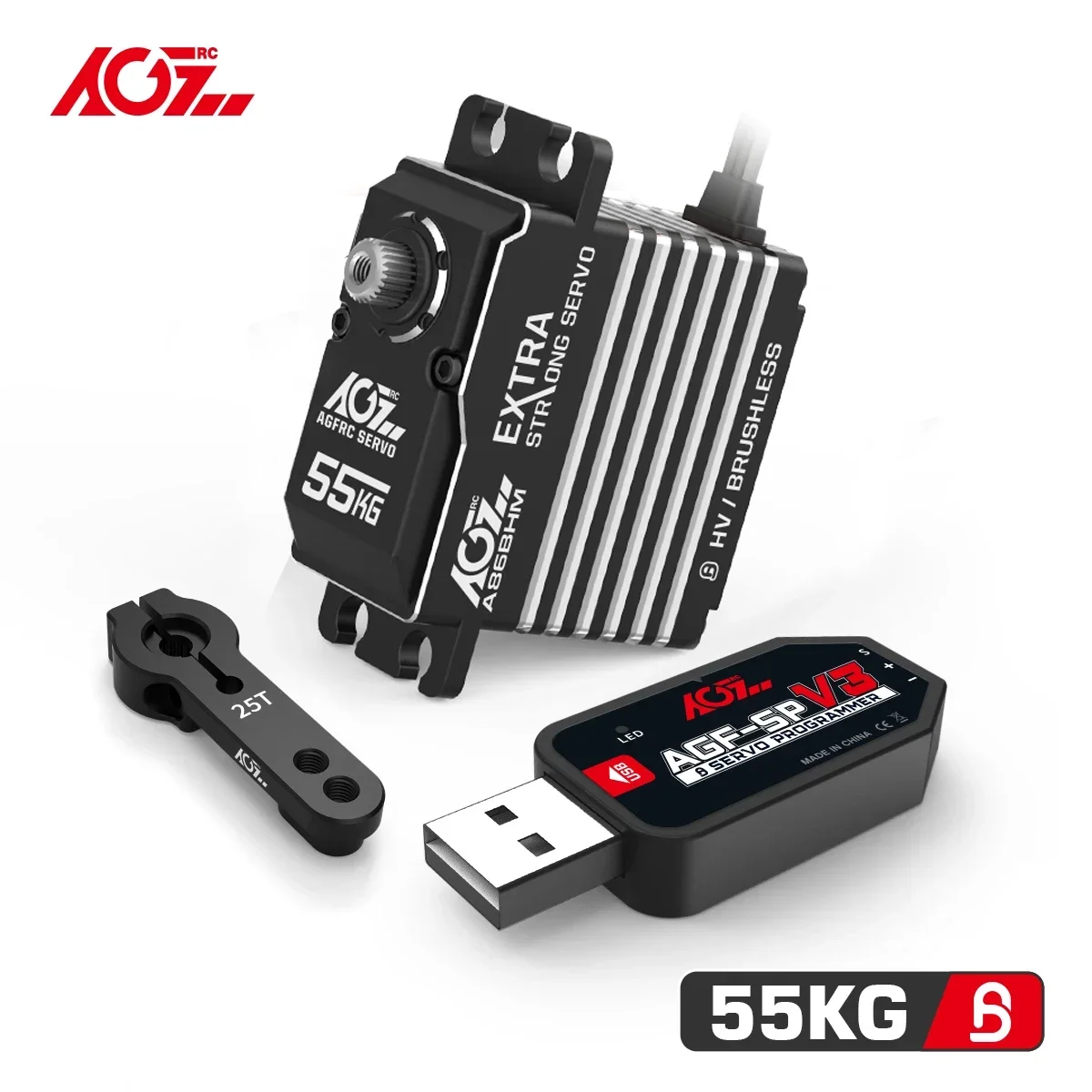 

AGFRC Steel Gears A86BHM 55KG Programmable Digital Brushless Standard Servo For 1/8 Scale On road, off road Truck Boat Airplane