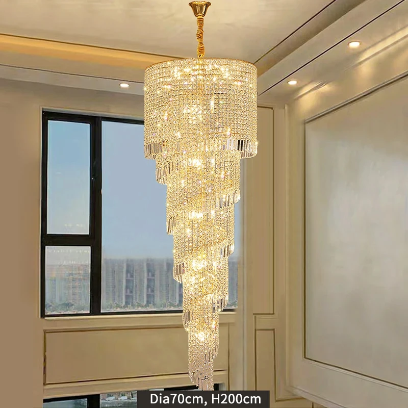 

2024 Long Crystal Chandelier For Staircase Creative Hanging Lamp Luxury Led Home Decor Lighting Fixture Modern Gold Lobby Lustre