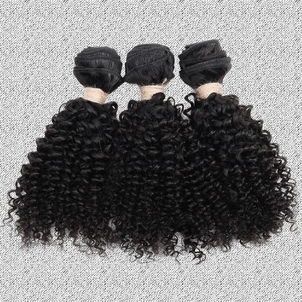 Rambut Keriting Kinky Bundel Rambut Asli Brasil Tanpa Proses Kimia Dengan Closure Warna Alami Ekstensi Rambut Manusia