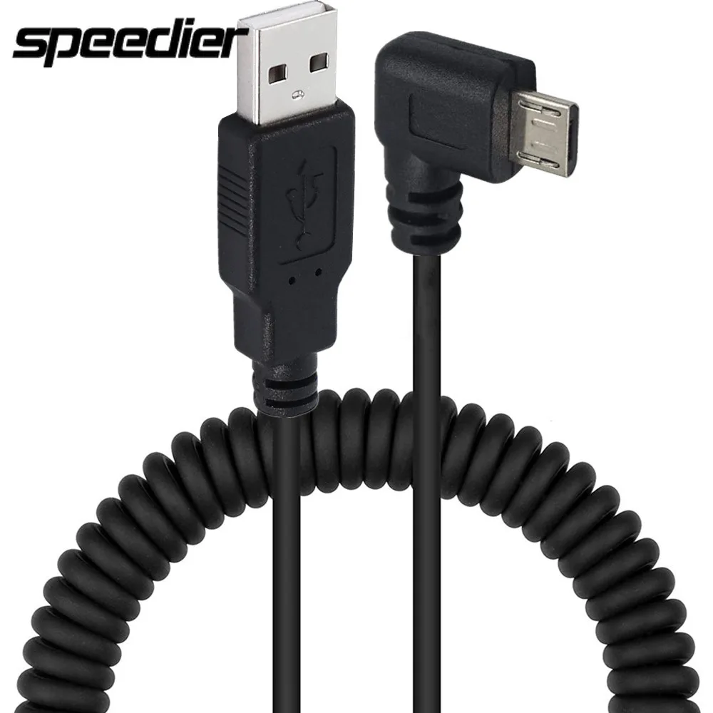Câble USB 2.0 A mâle à Micro USB 5 broches 5P mâle, 5 pieds, spiralé, coudé à gauche, pour données de voiture, câble télescopique