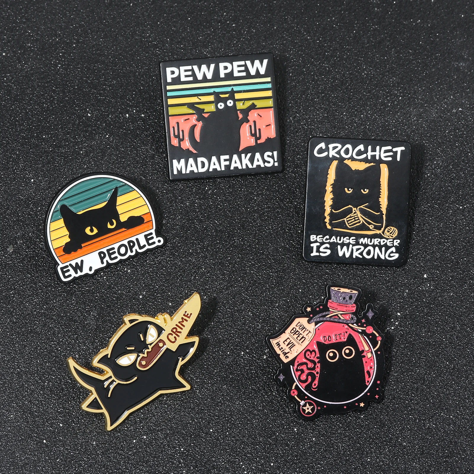 Ew People Funny Black Cat Enamel Pin Brooch Pew Pew Madafakas Retro Black Cat Badge Brooches Lapel Pins Jewelry Accessories