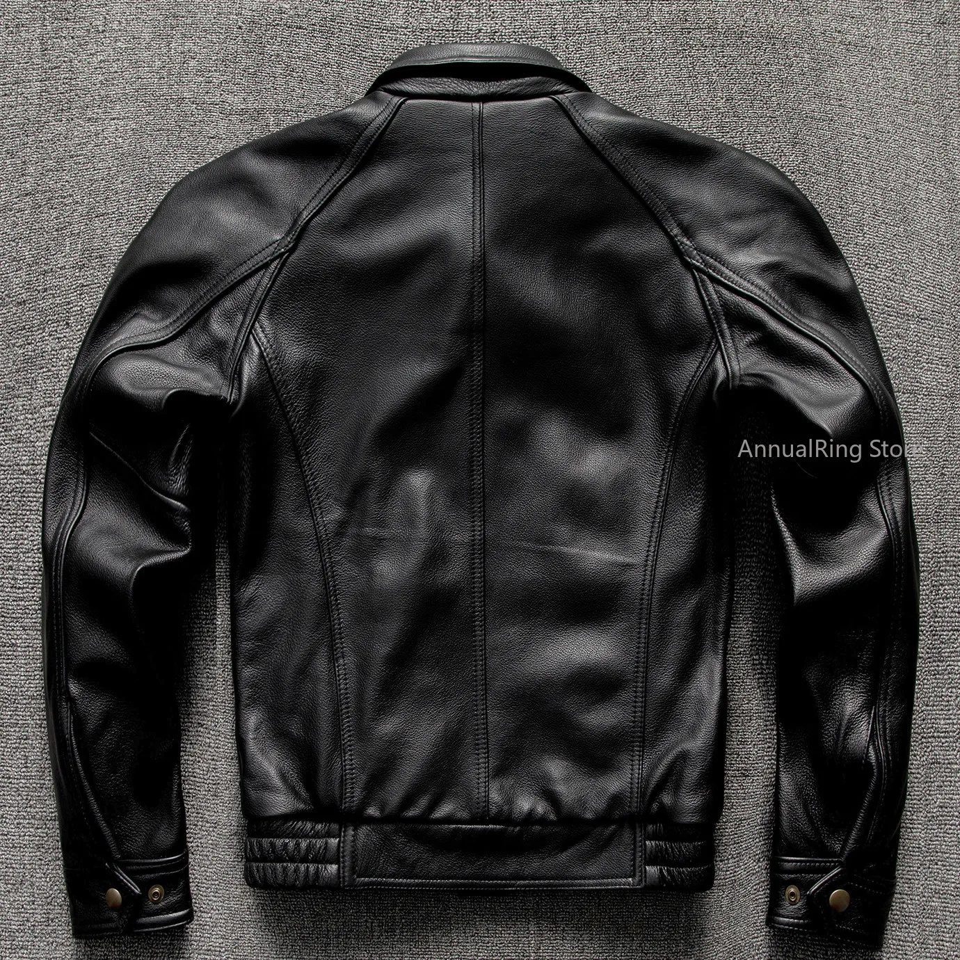 Men Genuine Top Grain Cowhide Lapel Leather Jacket, Short Cut American Vintage Oversized Flight Jacket Hong Kong Retro Outerwear