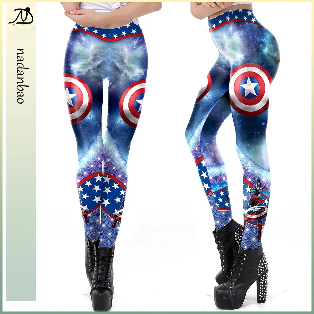 Nadanbao Independence Day Holiday Party Pants Women Sexy 3D Digital Printing Leggings Female Elastic Tights Mid Waist Trousers