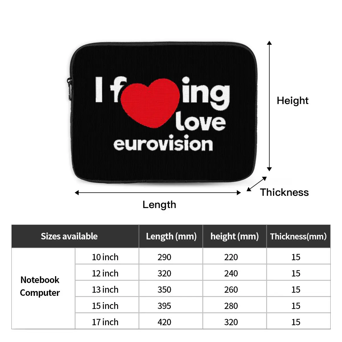 I Love Eurovision - Rainbow Pattern Notebook Laptop Bag 10 12 13 15 17 Inch Notebook Sleeve Cover Bag Tablet Shockproof Case Bag