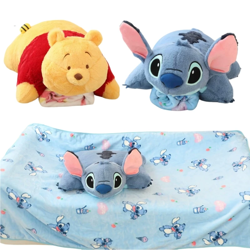 Comfortable Stitch Pooh Bear Cushion Blanket Cartoon Anime Cuddly Pillow Blanket Sofa Bed Nap Blanket Back Cushion