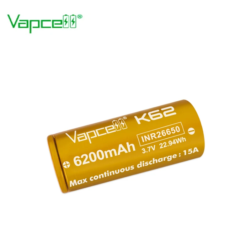 Original Vapcell INR 26650 K62 Battery High Capacity 26650 6200mAh 15A 3.7V Rechargeable Lithium  Batteries For Energy Storage