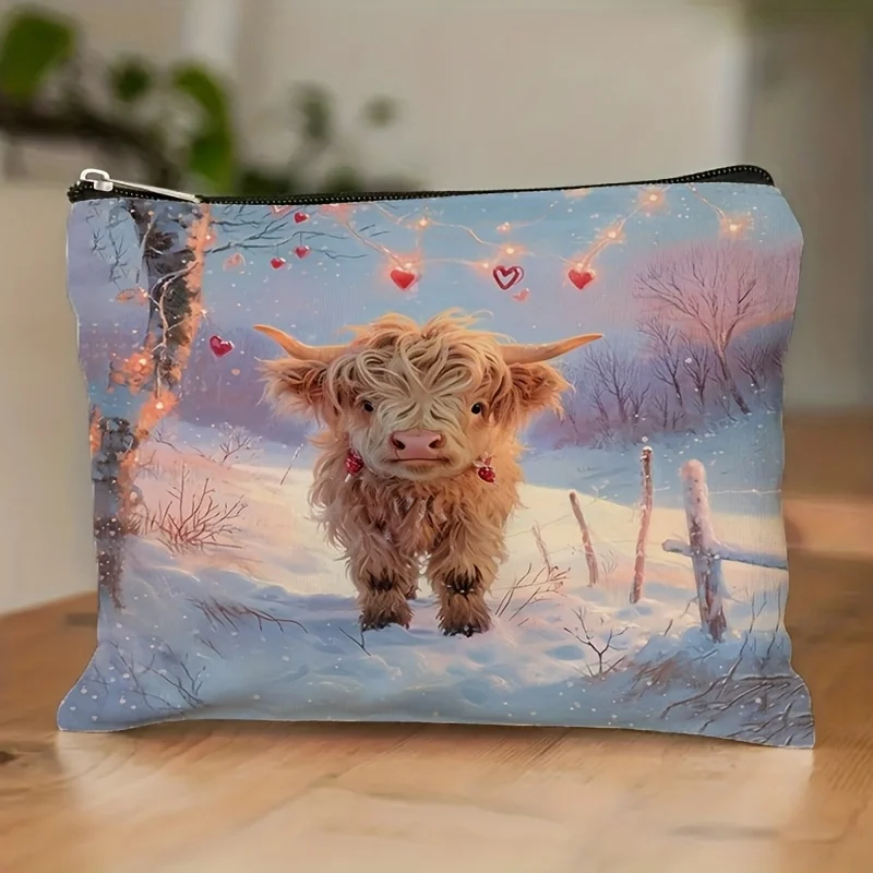 

A Highland Cattle And Scottish Landscape Makeup Bag- Multifunctional Zipper Pouch, Jewelry Storage Bag, Perfect Travel Zipper Sm