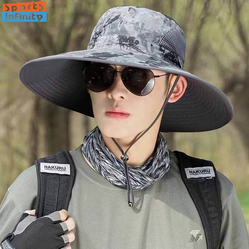 New Men Sunshade Hats 15cm Big Eave Climbing Hat Fishing Hat Outdoor Work Hiking Climbing Sun Protection Adjustable Sun Hat