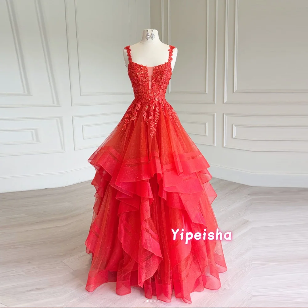 

Sparkly A Line Princess Applique Evening Dresses Sweetheart Prom Dress Tiered Layers فساتين مناسبة رسمية Customized