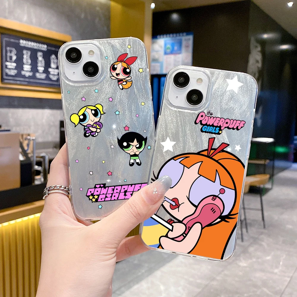 Pretty P-Powerpuff Girls Clear Feather Laser Phone Case FOR VIVO Y12 Y11 Y10 Y5 Y3 Y2 Y01 T A S1 V25 V21E V29 E LITE S 5G