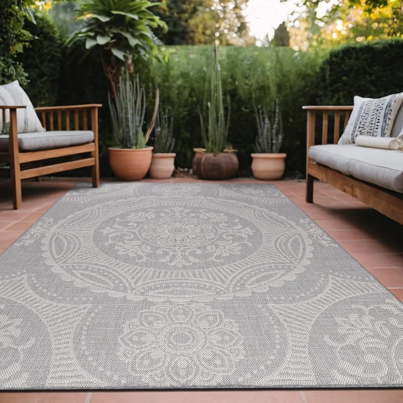 Medallion Outdoor Rug 8x10 Washable Outside Carpet for Indoor Patio Porch Waterproof Easy Cleaning