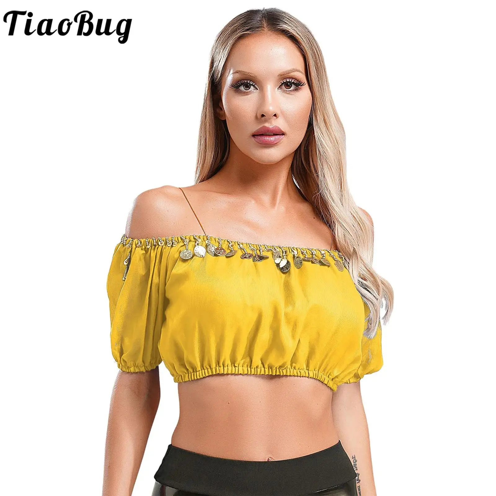 

Women Slash Neck Crop Tops Sexy Belly Dance Tops Performance Halloween Theme Party Clothes Summer Nightclub Club Clothes