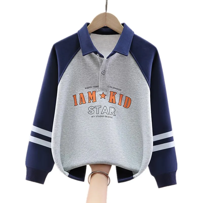 

Детская толстовка с воротником-поло, новинка 2023 года, весенне-осенние детские пуловеры с длинными рукавами для мальчиков-подростков, одежда для детей 4–15 лет