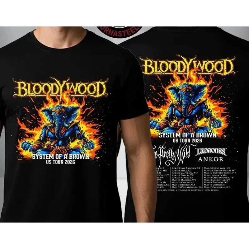 Bloodywood System Of A Brown US Tour 2026 Fiery Lion Head T-Shirt