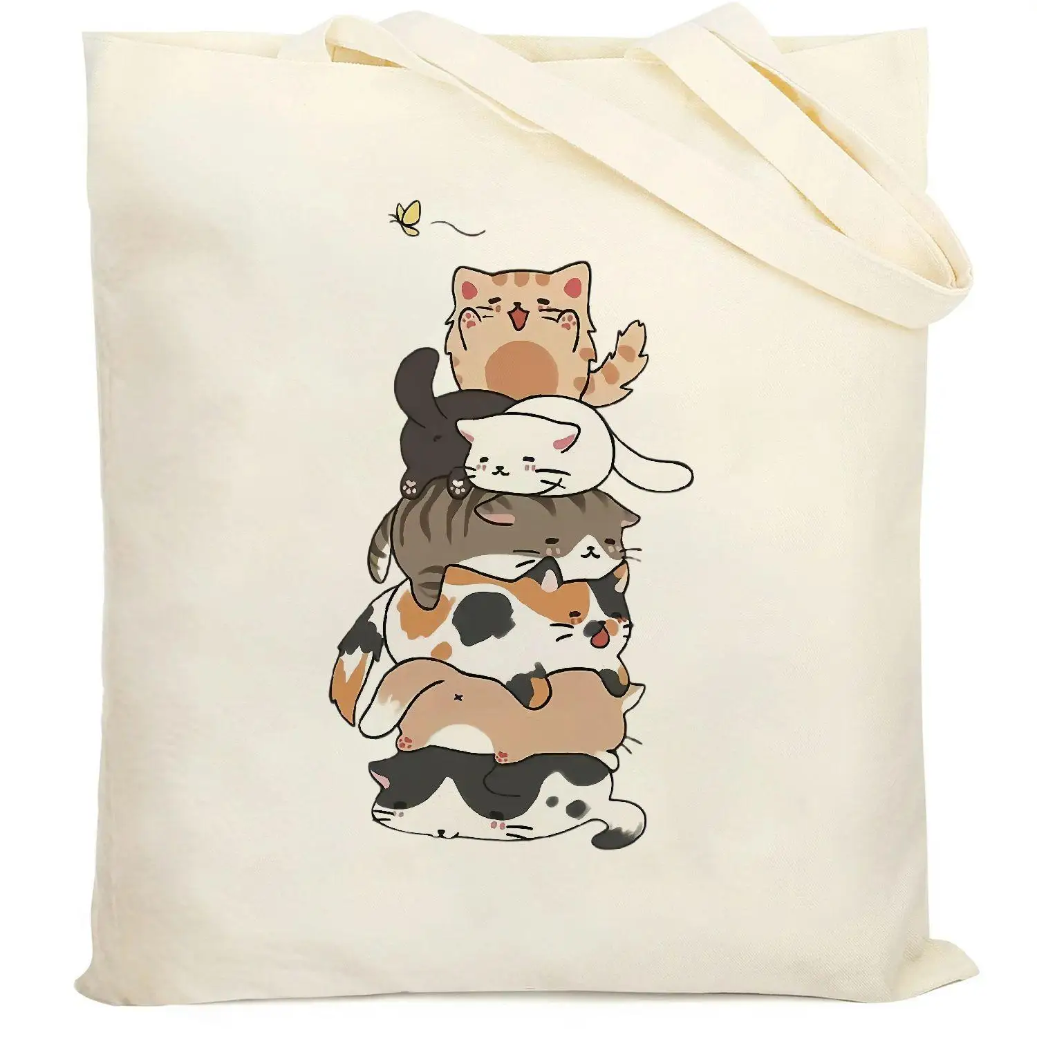 A Cat Stack Print  canvas tote bag, suitable for daily use, shopping, school, and travel