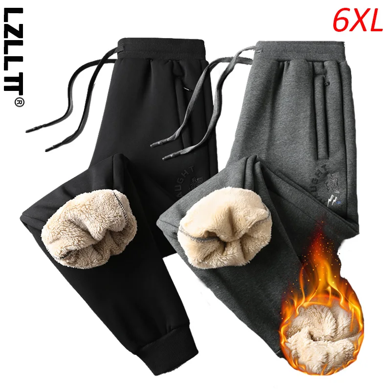 

Winter Men Cotton Casual Fleece Embroidery Jogger Pants Man Running Sport Warm Trouser Male Outdoor Sweatpant Tracksuit Pant 6XL