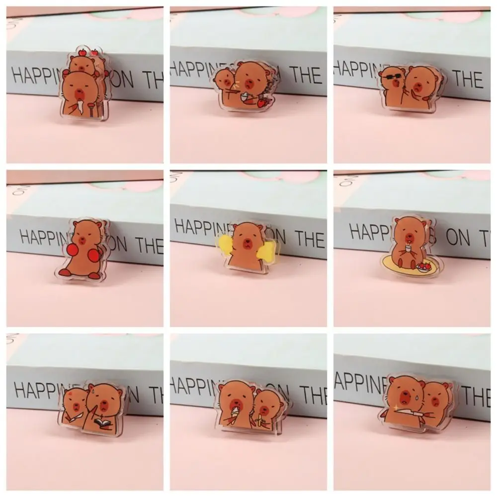9Pcs Portable Cartoon Capybara PP Clip Mini Double-sided Cartoon Memo Clip Photo Clamp Bookmark Acrylic Paper Clip Kids