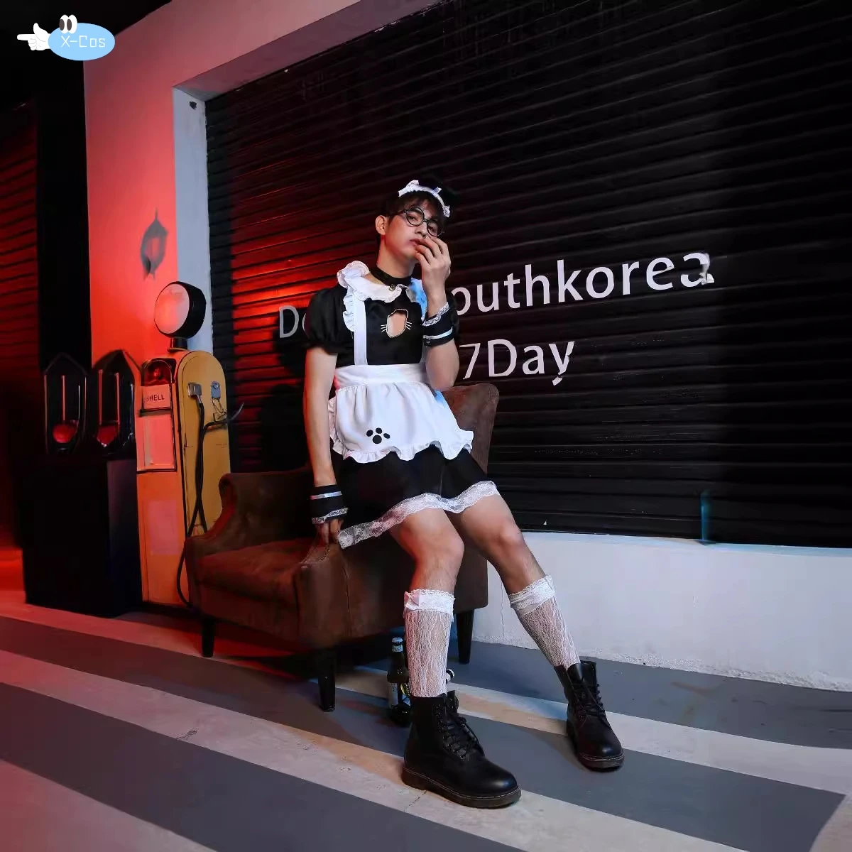 ชุดชุดสาวใช้ผู้ชายน่ารักชุดคอสเพลย์โลลิต้าแคทเกิร์ลปลอมเซ็กซี่สำหรับผู้หญิง