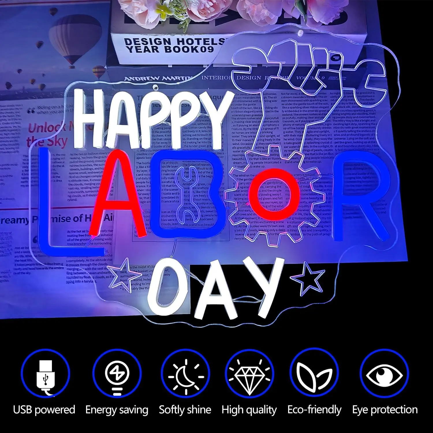 Happy Labor Day LED Neon Sign, Labor Day Holiday Wall USB Neon Light Decor,Workshop Garage Shop Window Party Art Decoration Gift