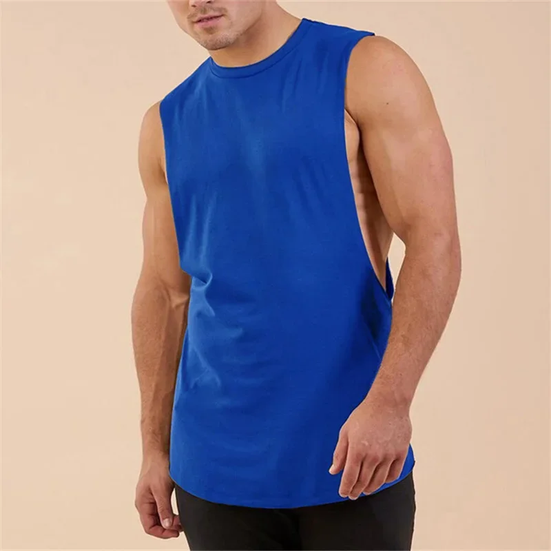 Bodybuilding Drop Armhole Tank Top Mens Cartoon Gym Stringer Summer Fitness Solid Clothing Loose O-neck Sleeveless Vest