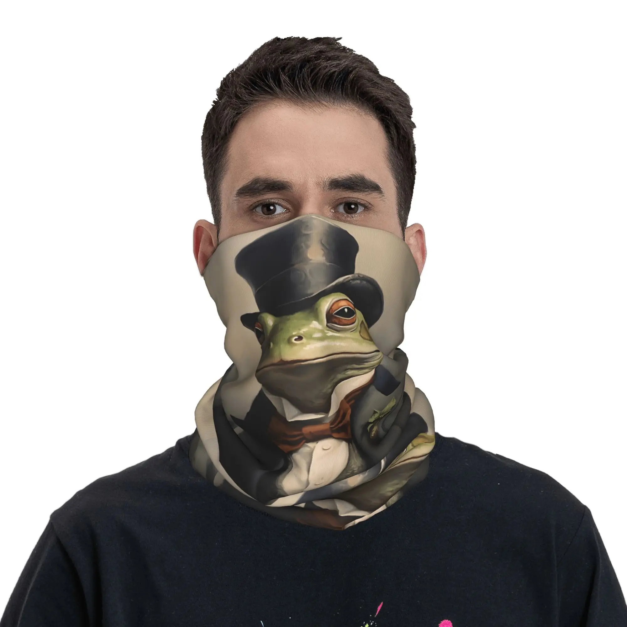 

Gentleman Frog Bandana Retro Cycling Mask Hunting Fishing Sun Protection Balaclava Printed Seamless Soft Face Cover Mask
