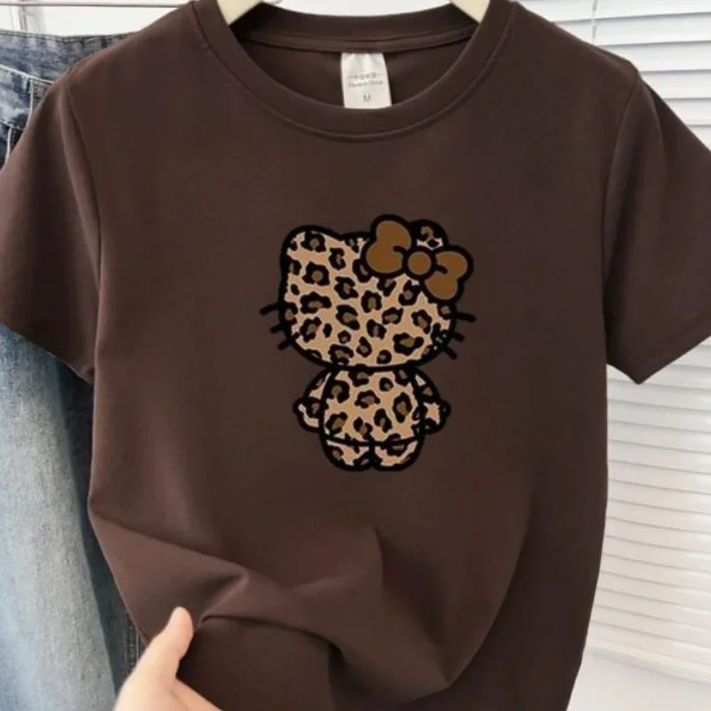 

Футболка Sanrio Hello Kitty с короткими рукавами, повседневная одежда в стиле каваи с милым принтом, летний стиль, женская одежда, топы, футболки