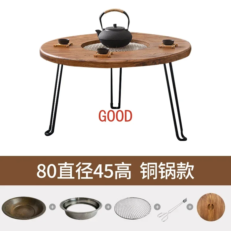 Outdoor outside Foldable Winter Retro Brazier Chinese Balcony Old Elm Small round Table