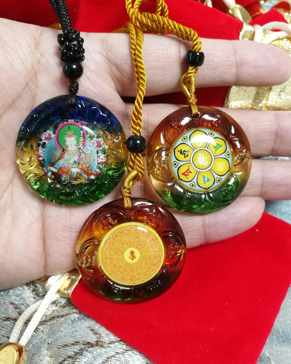 3 قطع - تميمة فعالة للسفر بجيب بوذي يوناني #   جورو بادماسامبهافا بوذا تعويذة رمز السلامة تميمة كريستال