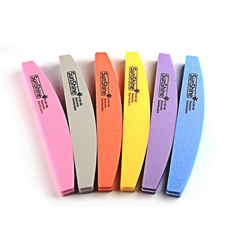 

Sunshine 10pcs Colorful Halfmoon Double-Side UV Gel Manicure Nail File 100/180 Polishing Grinding Manicure Pedicure Nail Buffers