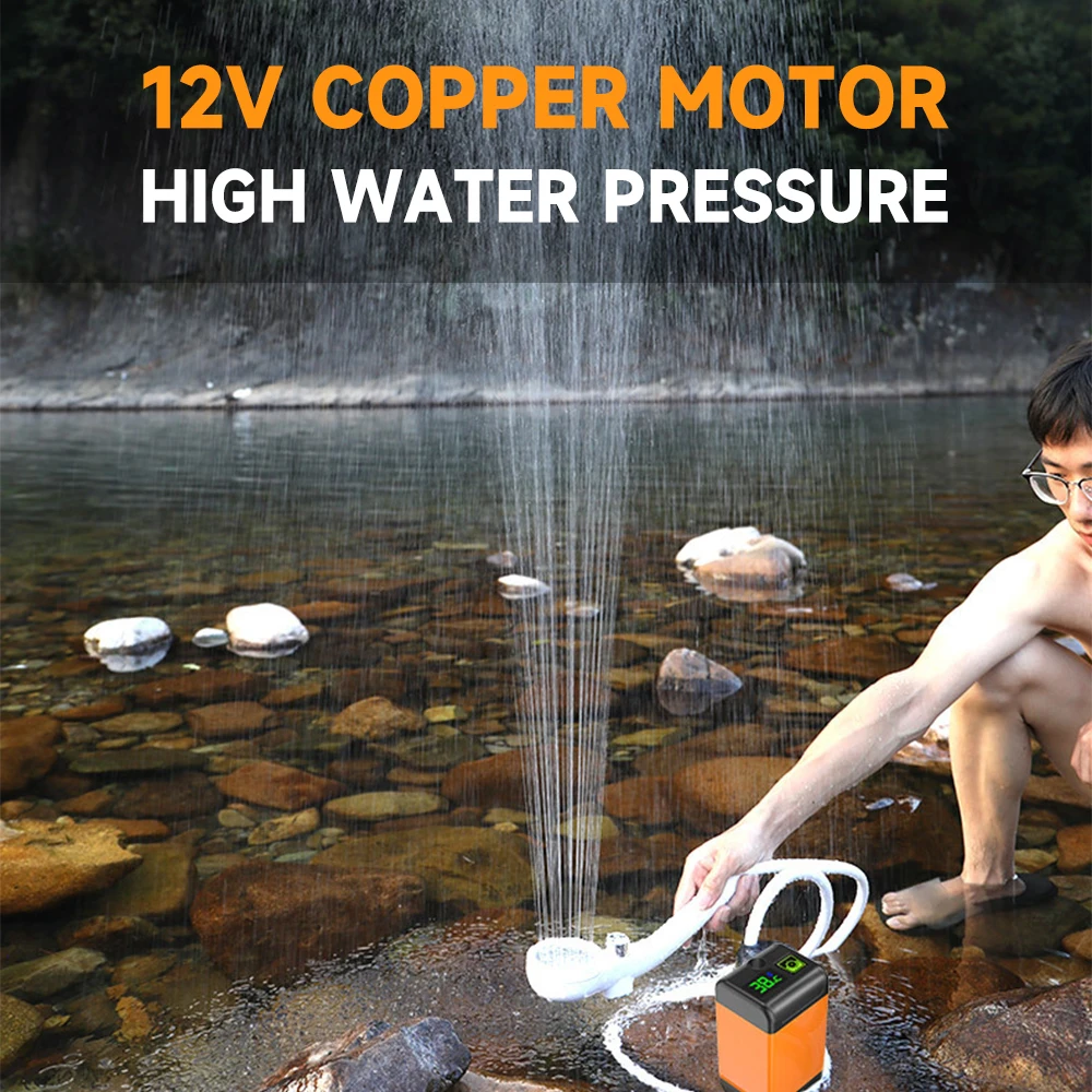 Outdoor Camping Shower Pump with Intelligent Digital Display Electric Portable Camping Shower Head for Pet Watering