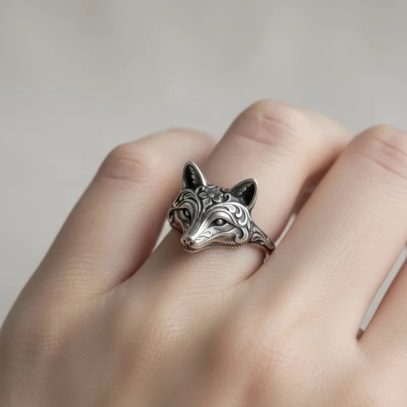 Jianjie Vintage Ethnic Carving Animal Totem Rings for Women Fox Wolf Design Classic Daily Wear Fashion Jewelry Accessories
