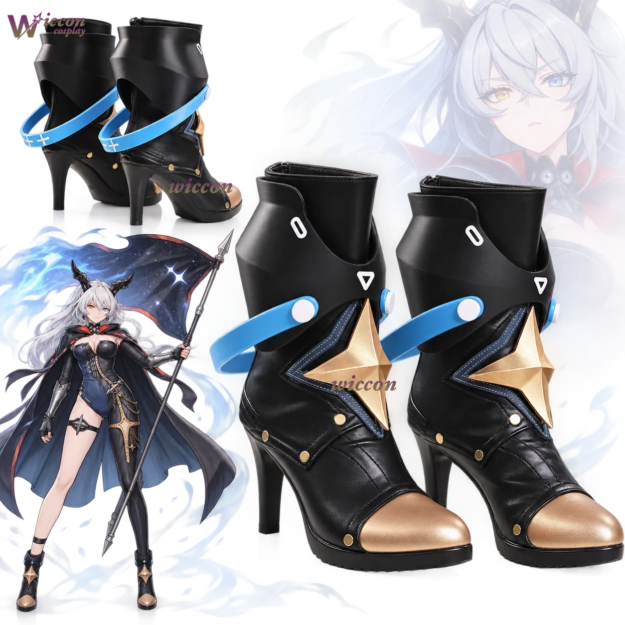 Uniform Zenless Zone Zero Eldreda Sunbringer Big Sunbringer Cosplay Boots Black Gold-Trim Thigh Armor Star Thigh Strap Comic Con