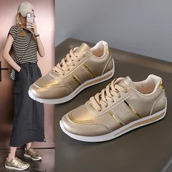 Women Sneakers Golden PU Leather Platform Shoes Outdoor Large Size Casual Sport Shoes Woman Vulcanized Shoes Zapatillas Mujer