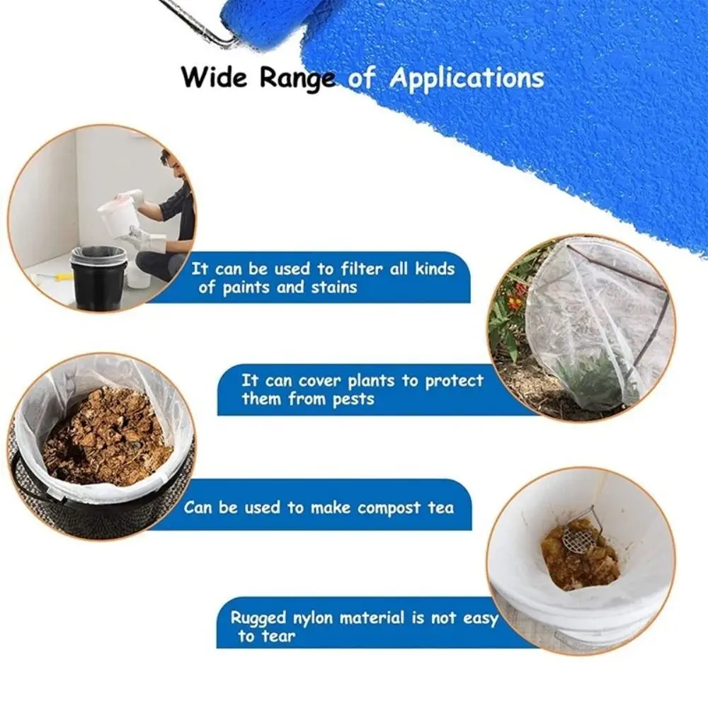 5Pcs New Top Opening Paint Strainer Bags Dacron White Paint Screen Net Home Decoration Fine Mesh Filter Bag