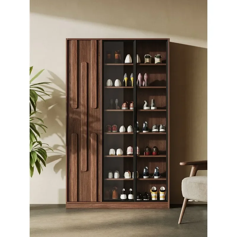 Solid wood shoe cabinet against the wall integrated partition cabinet Large capacity multi-layer entrance cabinet