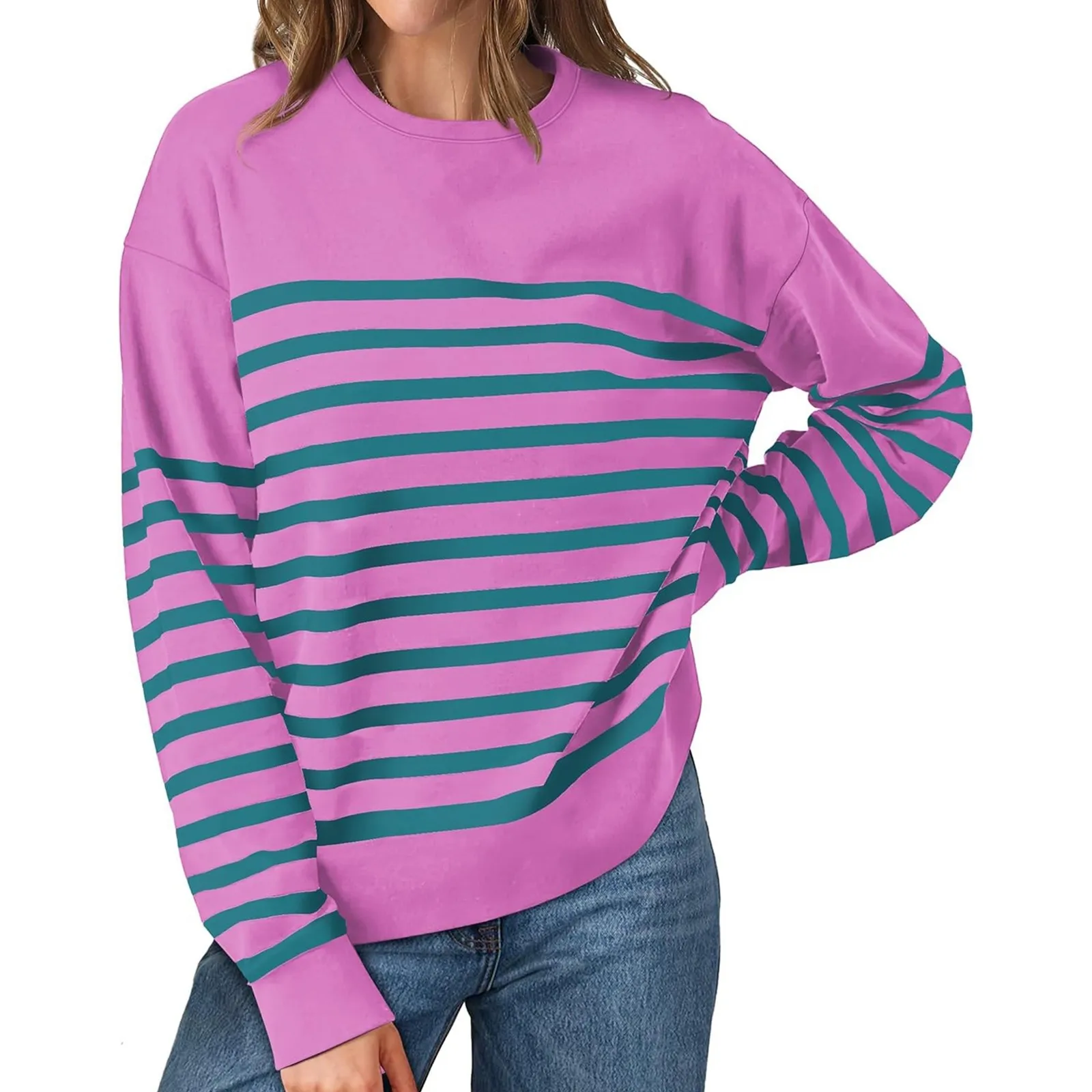 

Women's Casual Sweatshirts Long Sleeve Striped Crewneck Pullover Sweatshirt Fashion Top Fall Long Sleeve Hoodies for Women