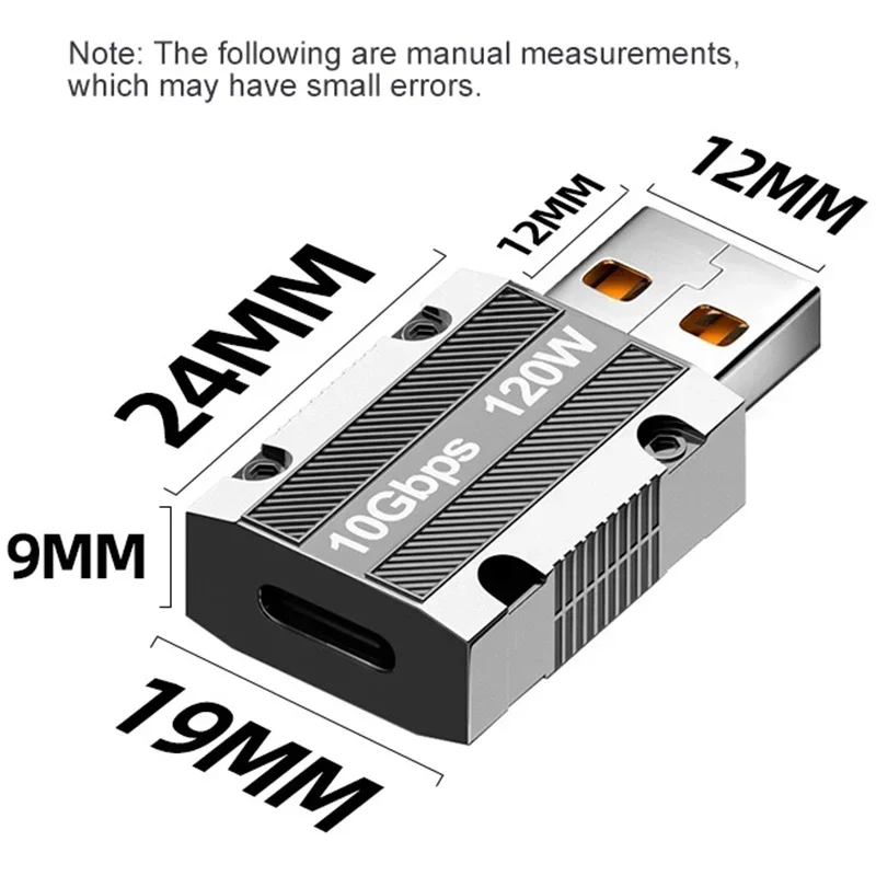 120W OTG Adapter Zinc Alloy USB A to Type C 10Gbps Usb Male to USB-C Female Connector for Phone Ipad Macbook Adaptador