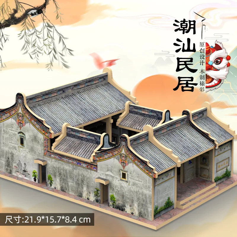 نموذج خشبي للهندسة المعمارية الصينية التقليدية من OUZEY، ألغاز ثلاثية الأبعاد قابلة للجمع، لعبة تعليمية وهدية ديكور منزلي