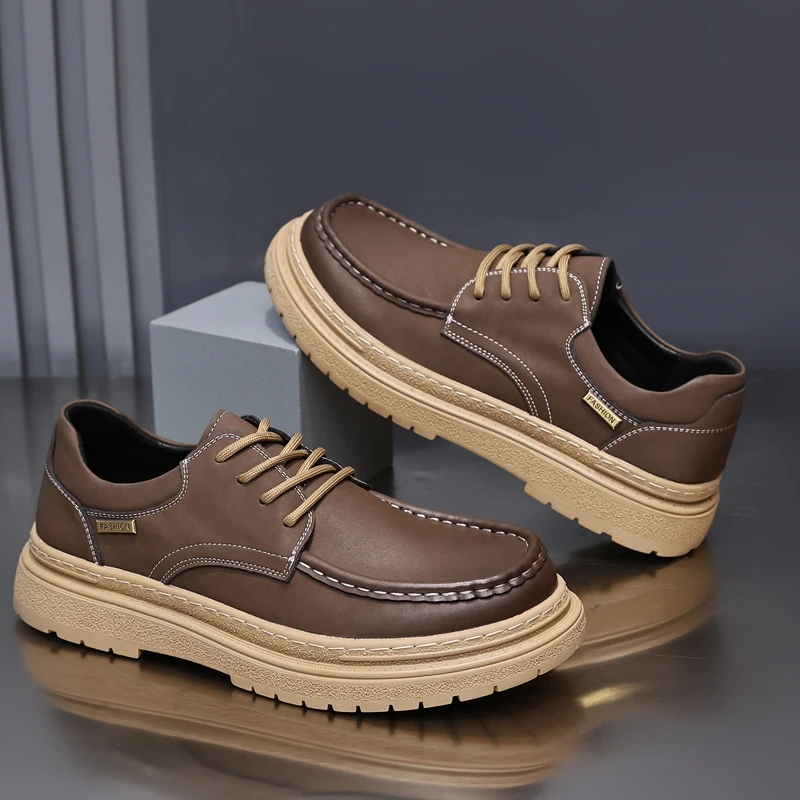 Chaussures rétro en cuir de vache véritable pour hommes, chaussures de skateboard rétro, chaussures de loisirs pour hommes, arbre doré, hiver, automne