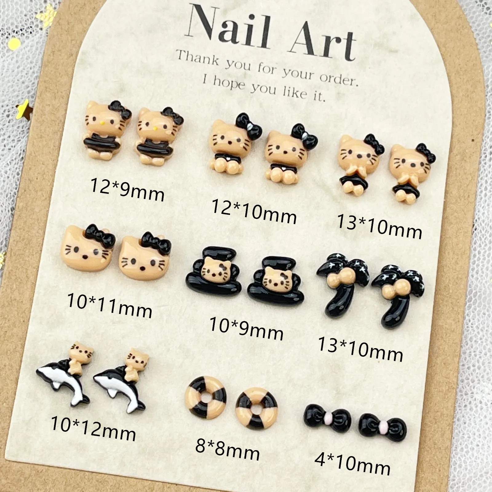 20pcs miniso brown hawaii kt cartoon nail charms for diy nail making kawaii cute resin nail art decoreation