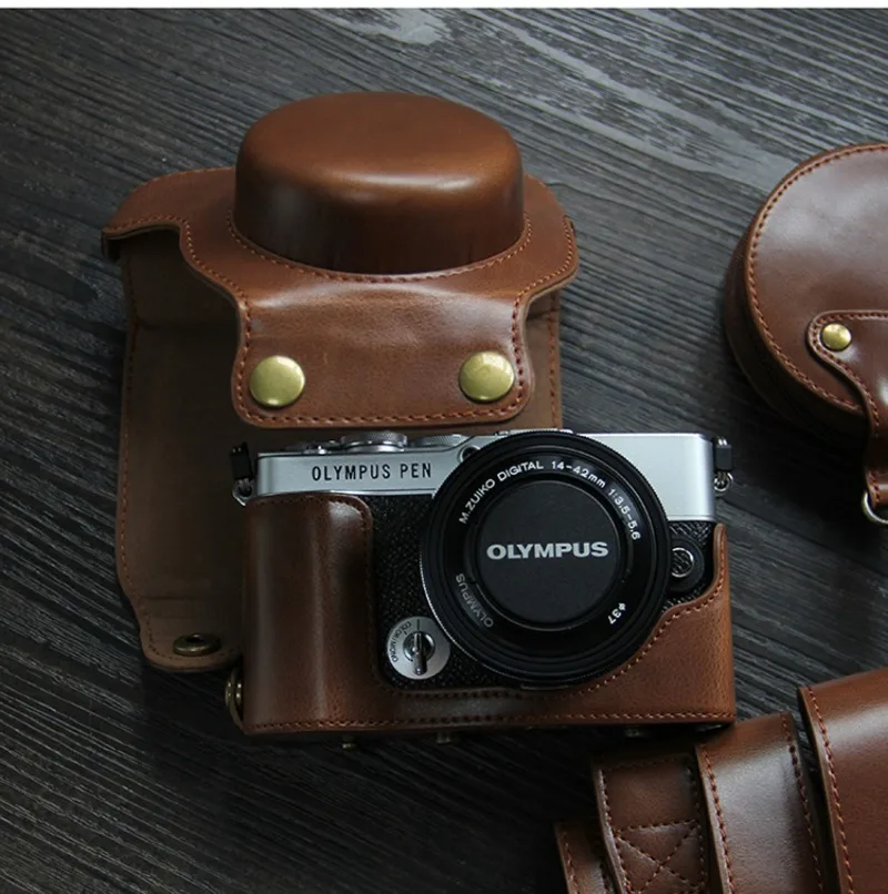 Luxury Leather Case Cover Bag For Olympus EP7 E-P7 (14-42mm Lens) Battery Openning Camera Bag