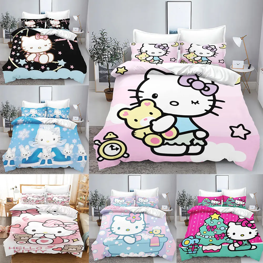 Sanrio Hello Kitty Bedding Sets Cute Cartoon Comforter Cover Bed Cover Duvet Cover Pillow Case 2-3 Pieces Sets Home Decor