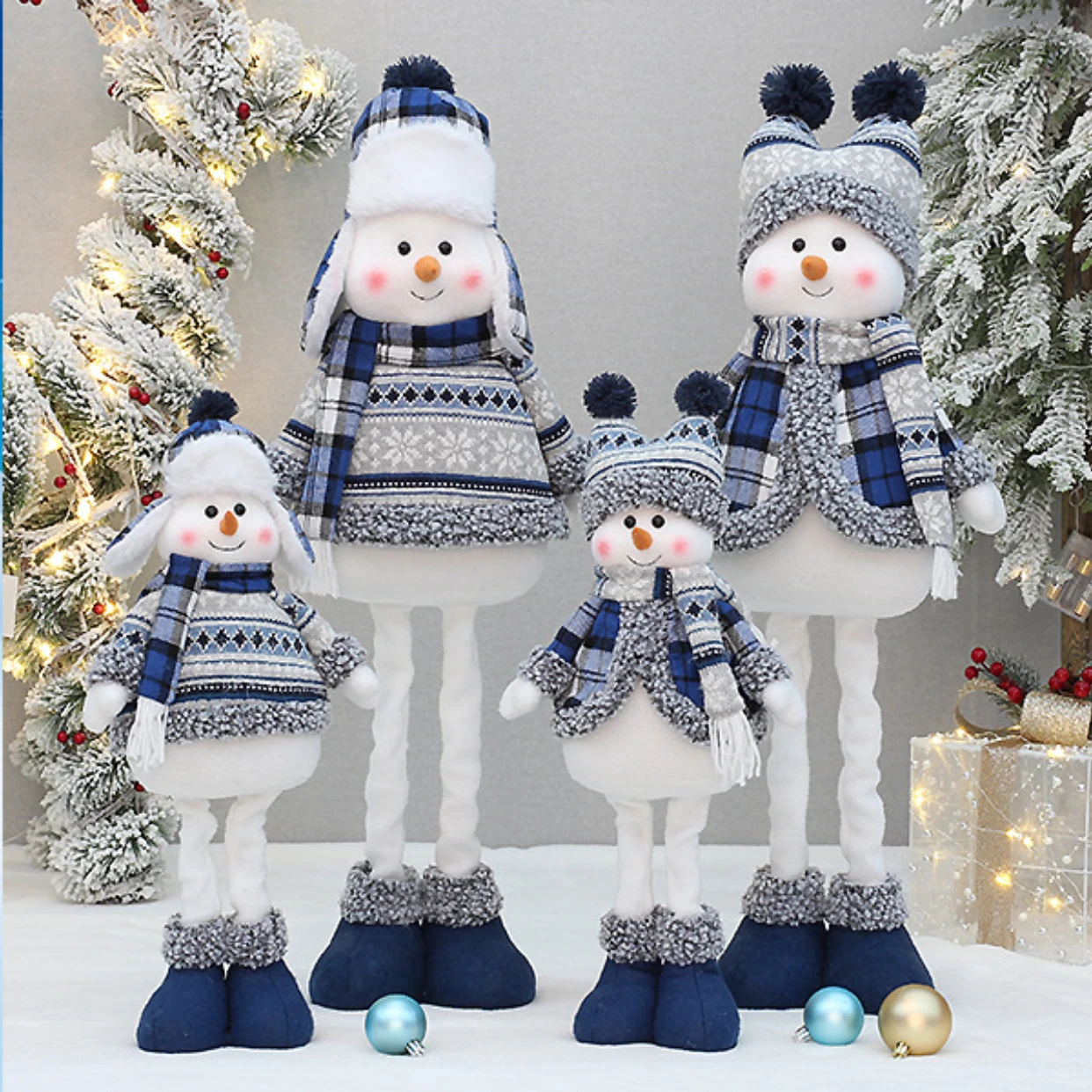 Christmas Decocration for Home 2024 Retractable Toys Happy New Year Gift Xmas Festival Ornament Large Size Blue Snowman Dolls