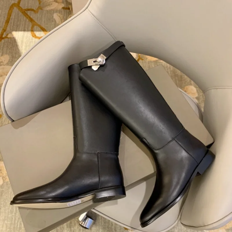 Mid Calf Women\'s High Boots Slip On Trendy Winter Boots With Charms Woman Shoes Spring Autumn Daily Riding Equestrian Boots